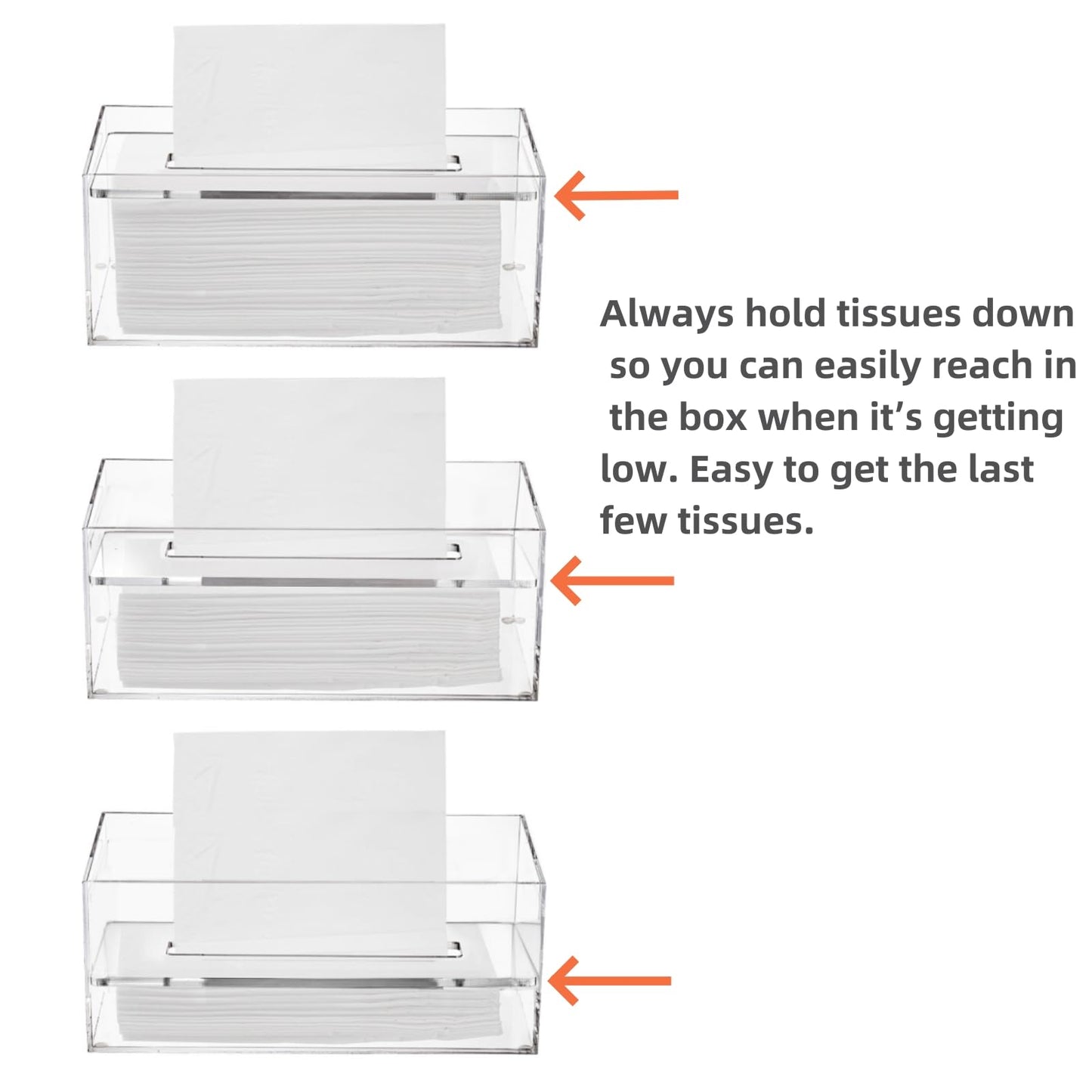 Dicunoy Acrylic Tissue Box Holder with Sinking Lid, Rectangular Facial Paper Holder with Removable Cover, Facial Napkin Dryer Sheet Dispenser for Vanity Counter, Dresser, Kitchen, Office, Bathroom