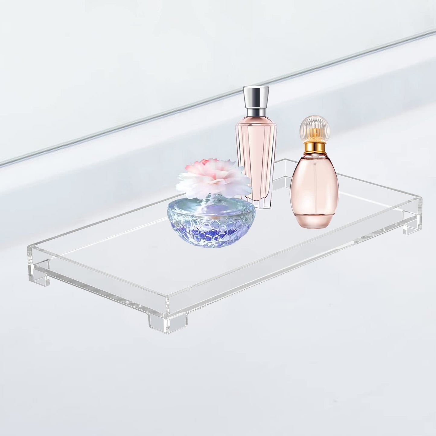 DELIPPLY Vanity Bathroom Tray, Acrylic Rectangle Decorative Catchall Organizer Storage Tray (Large-Clear)