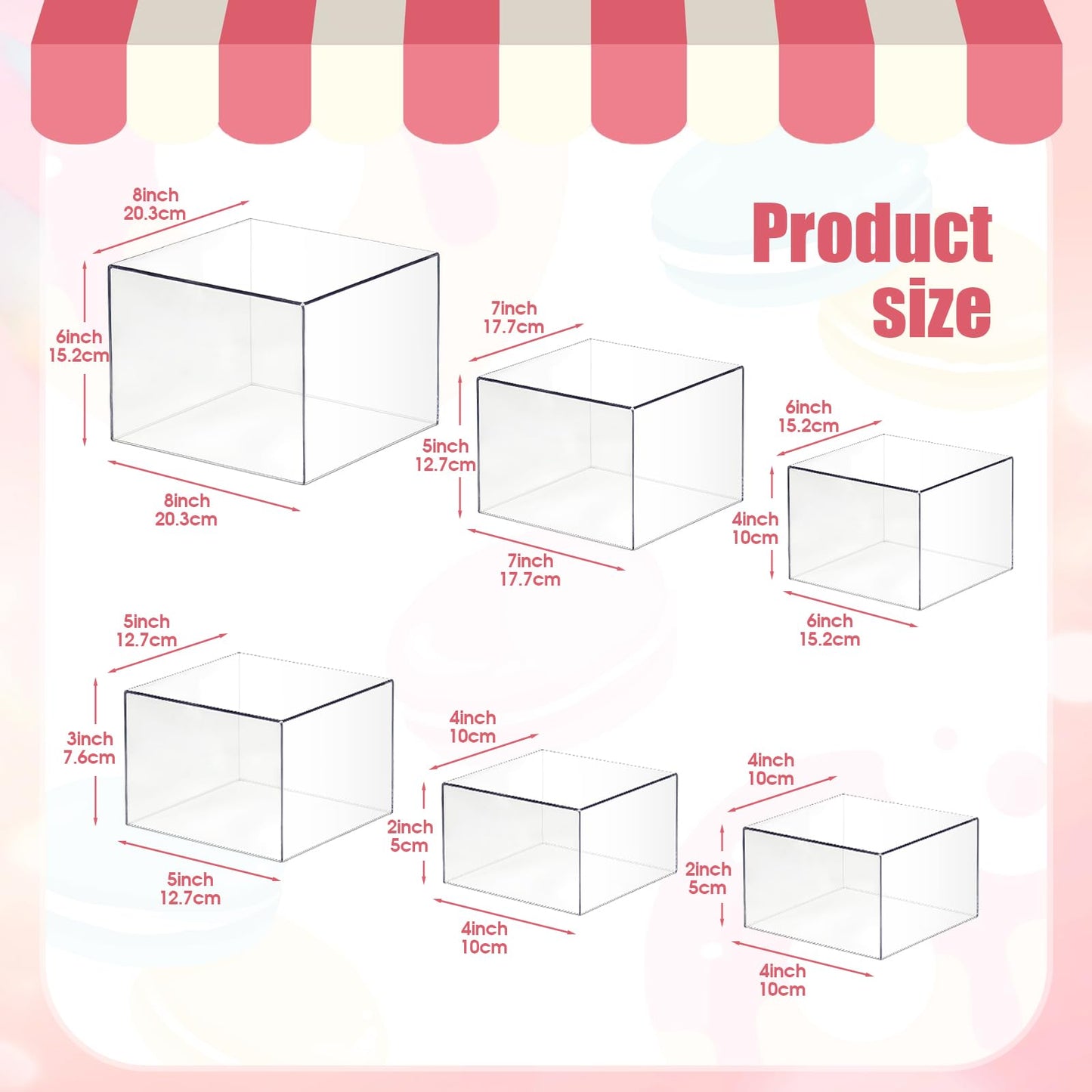 Budiwati 6 Pcs Acrylic Buffet Risers, Clear Stackable Food Display Stand, Nesting Cube Box with Hollow Bottom, Food Risers for Buffet Table Dessert Jewelry Catering(8'' 7'' 6'' 5'' 4'' 4'')