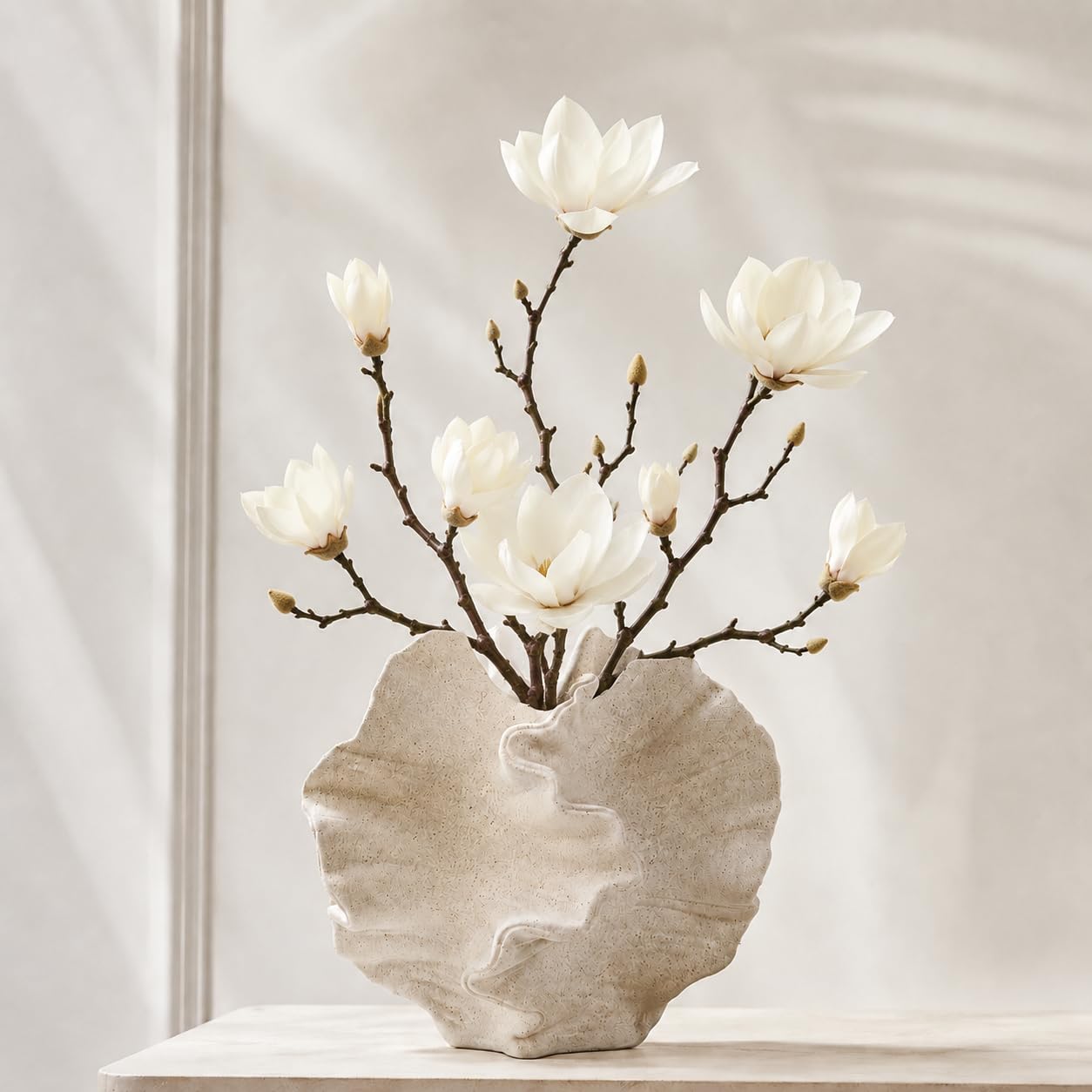 Betiura Ceramic Vase, Modern Sculptural Textured Vase, Beige Abstract Flower Vase for Home Decor, Living Room, Coffee Table, Shelf, Office, Centerpiece