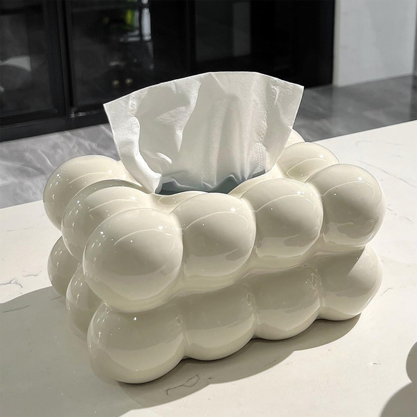 Bazasa White Decorative Tissue Holder Ceramic Tissue Box Cover Porcelain Bathroom Accessories Modern Home Decor for Women