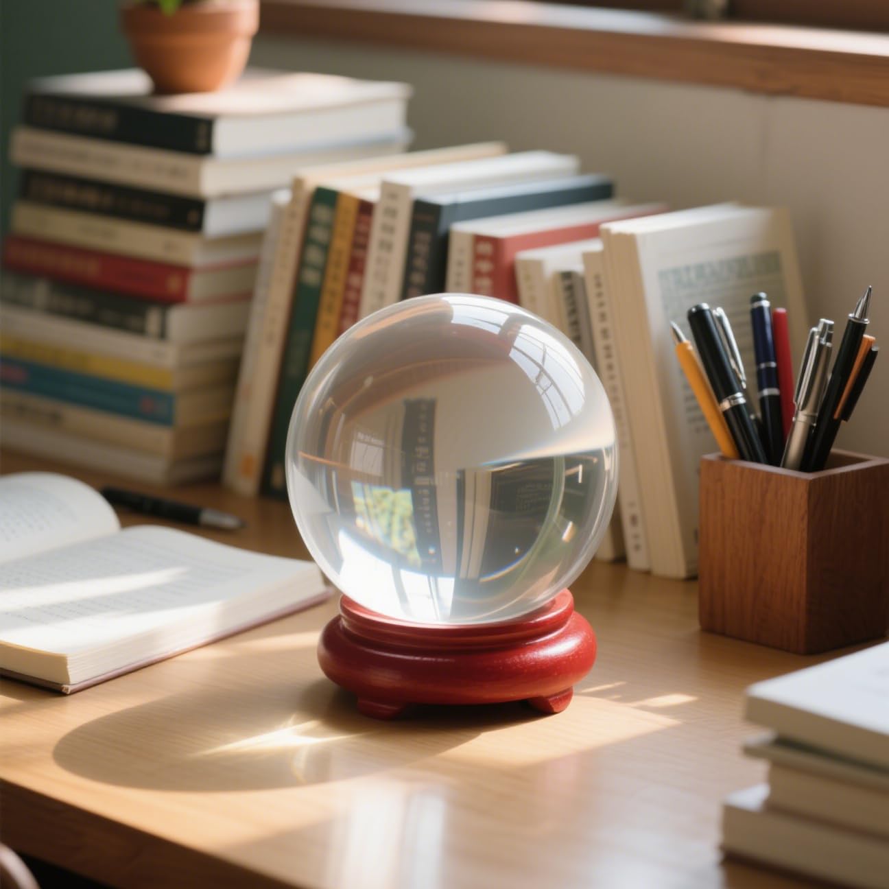 YINBEILIXU Crystal Ball, Glass Balls, Decorative Balls, Clear Crystal Ball with Wooden Stand, K9 Glass Ball for Home Decoration, Photography, FengShui,Fortune Teller Accessories (100mm)