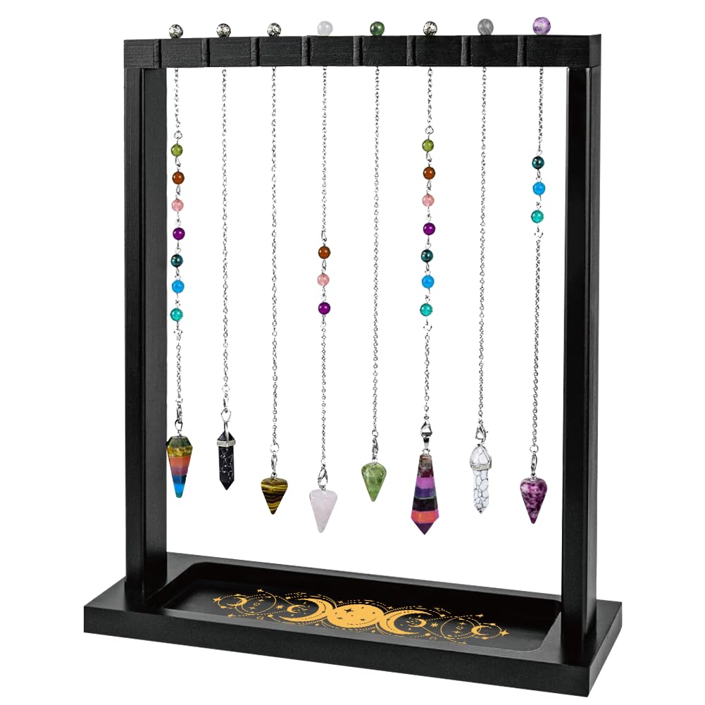 BEUNITONE Moon Design Display Stand, Wooden Crystal & Jewelry Holder Organiser for Necklaces Stones, Divination Tools and Witchcraft Supplies for Home Decor, Market Stall and Craft Fair Showcase