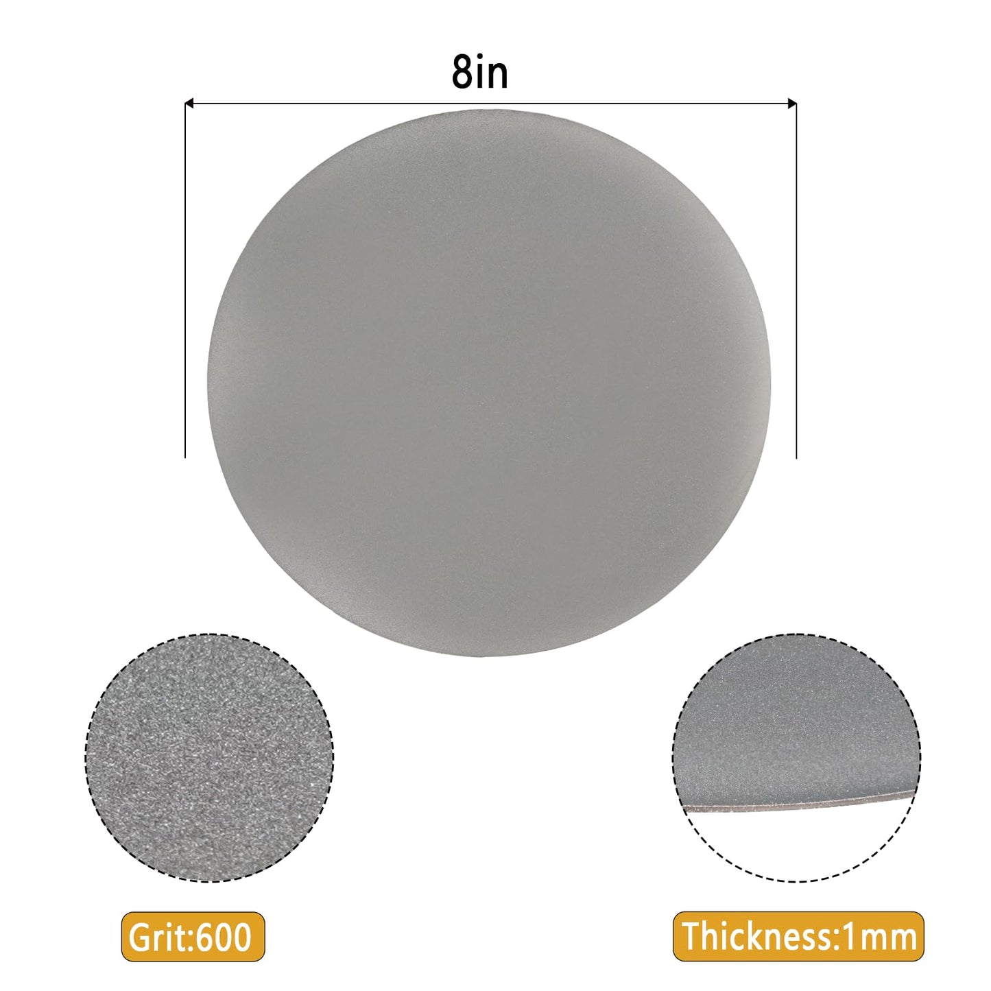 DZQ 8 Inch Grit 600 No Center Hole Diamond Sanding Grinding Disc Flat Lap Disk Polishing Discs Abrasive Wheel for Gemstone Glass Metal Stone