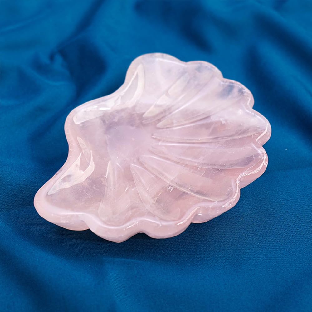 JIC Gem Rose Quartz Crystal Bowl Shell Shape Crystals and Healing Stone Decorative Bowl Jewelry Tray Home Office Decor