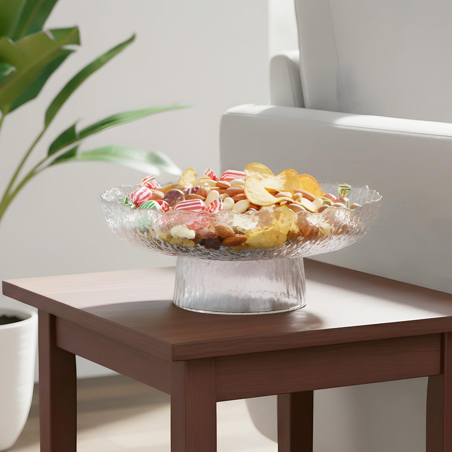 Kultilanda Large Glass Fruit Bowl for Kitchen Counter Decorative Centerpiece Bowl for Table Home Déco, Clear Hammered