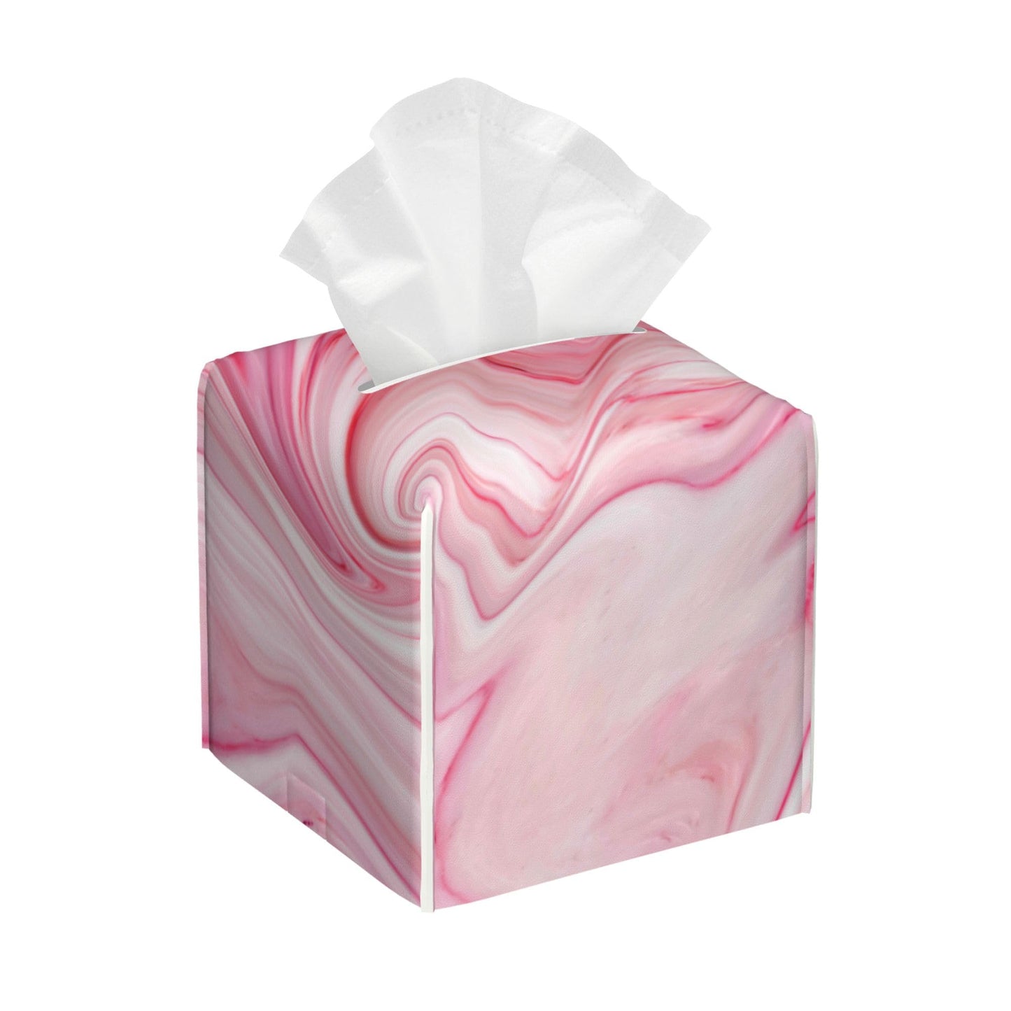 BLYKVGHQ Pink Liquid Marble Tissue Box Cover Square, Tissue Box Holder with Bottom Belt Leather Facial Paper Organizer Dispenser for Bathroom Bedroom Dresser Night Stand Tabletop