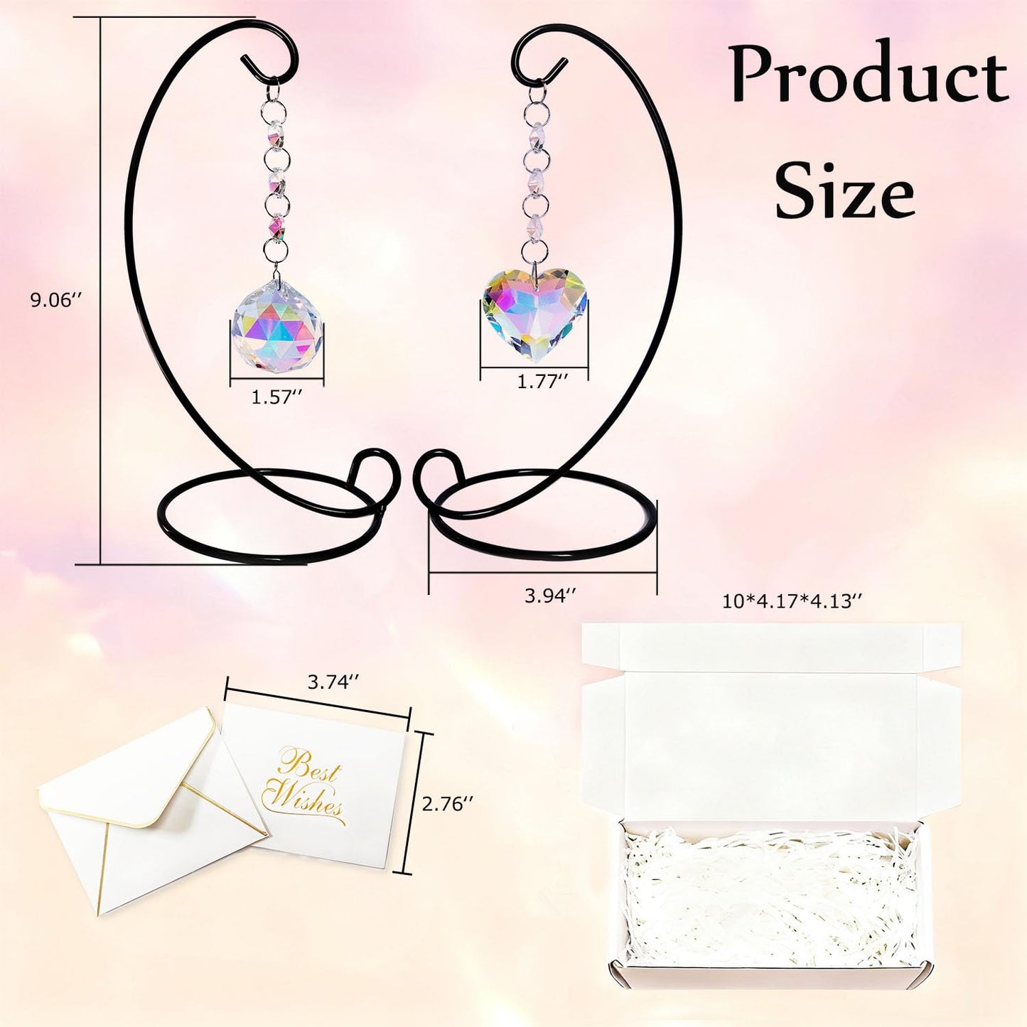 QuarenDen Tabletop Memorial Gifts, Ornament Display Stand With 40mm Crystal Ball and 45mm Heart Suncatcher Hanging, Crystal Ornament Rainbow Maker, Memorial Grief Bereavement Gifts