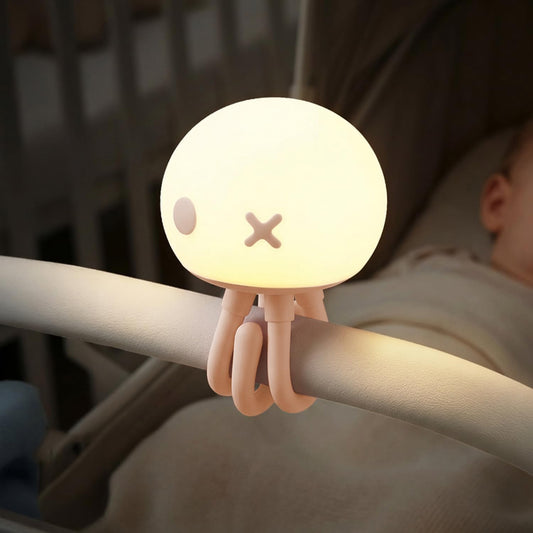 Hoxutym Jellyfish Night Light for Kids Bed Frame - Room Decor & Special Cute Funny Gifts, Rechargeable Baby Nursery Lamp with Soft Silicone Touch Control for Breastfeeding, Light Pink