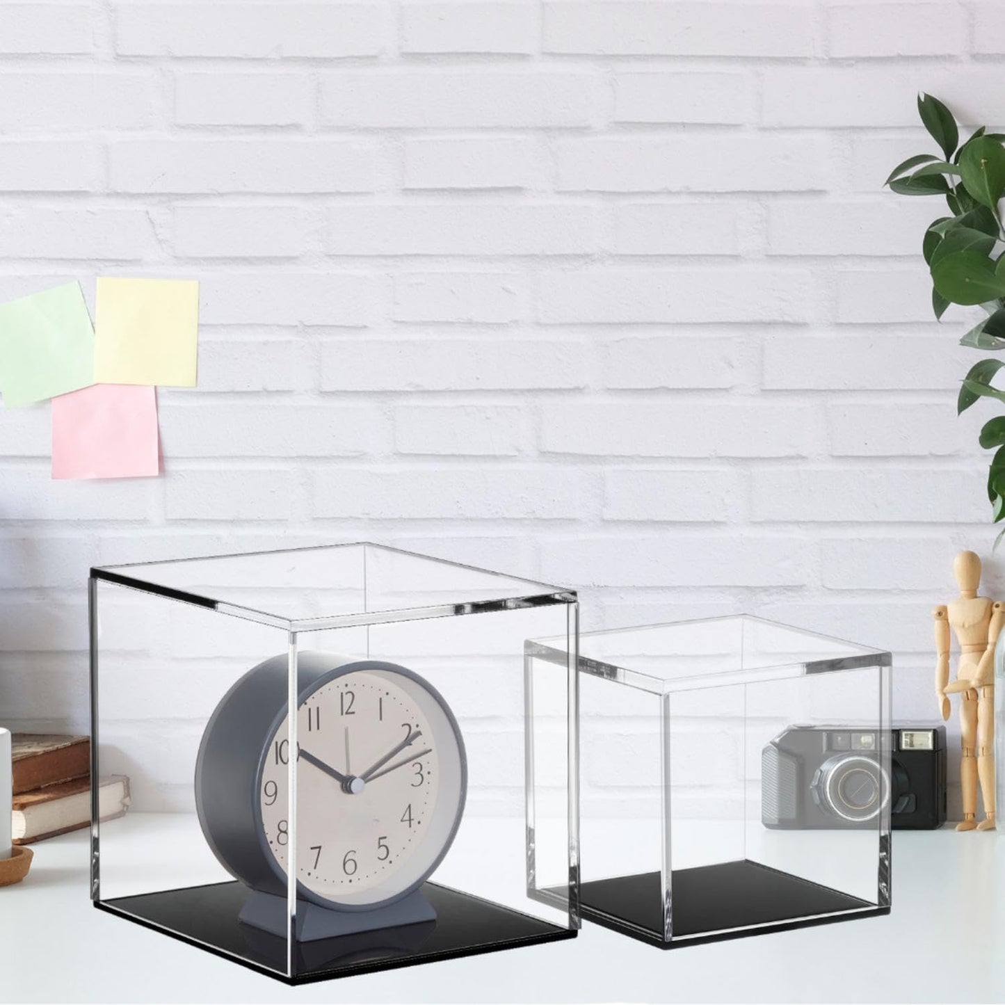 Jetec 4 Pcs Clear Acrylic Boxes for Collectibles Display, 3x3x3 Inches Plastic Clear Small Acrylic Box for Storage, Dustproof Protection Showcase Container with Black Base for Rock Coral Minerals