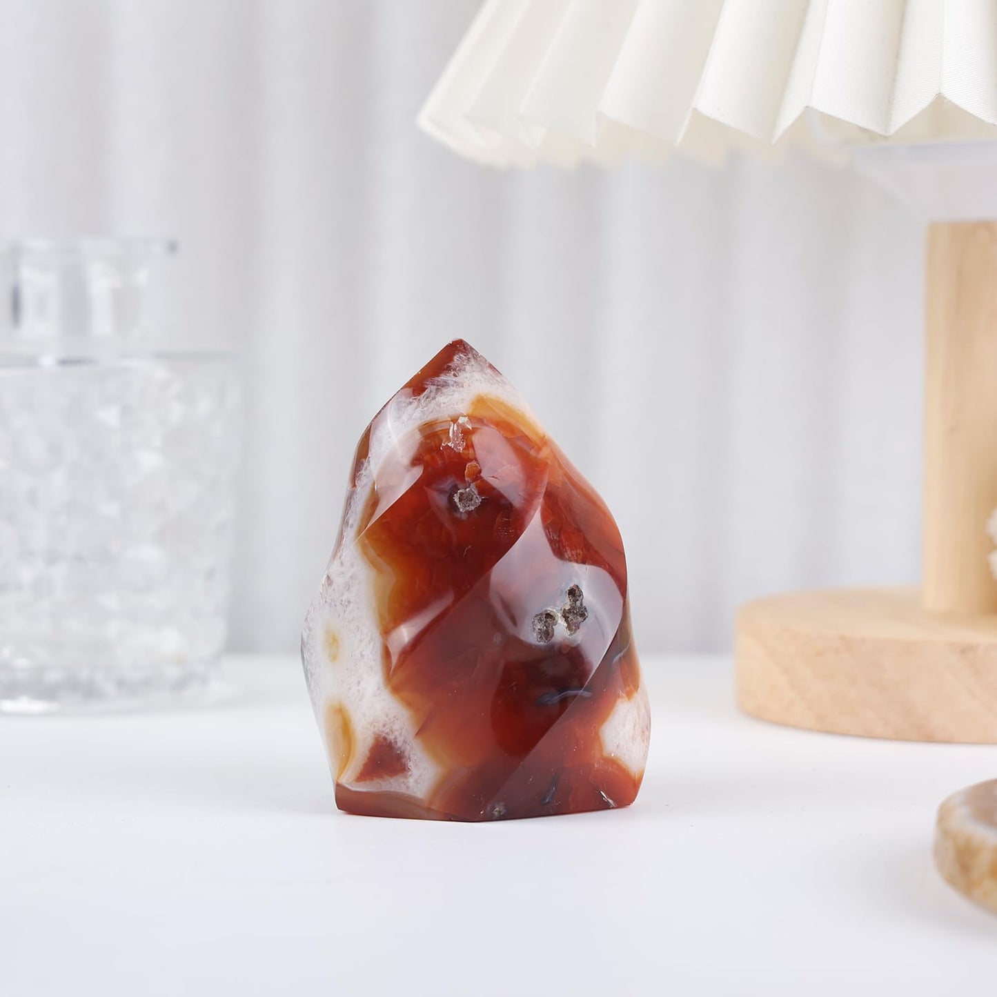 TUMBEELLUWA Carnelian Crystal Obelisk Tower for Shelf Desk Decor, Flame Shaped Crystals and Healing Stones for Positive Energy 0.44-0.66 LBS