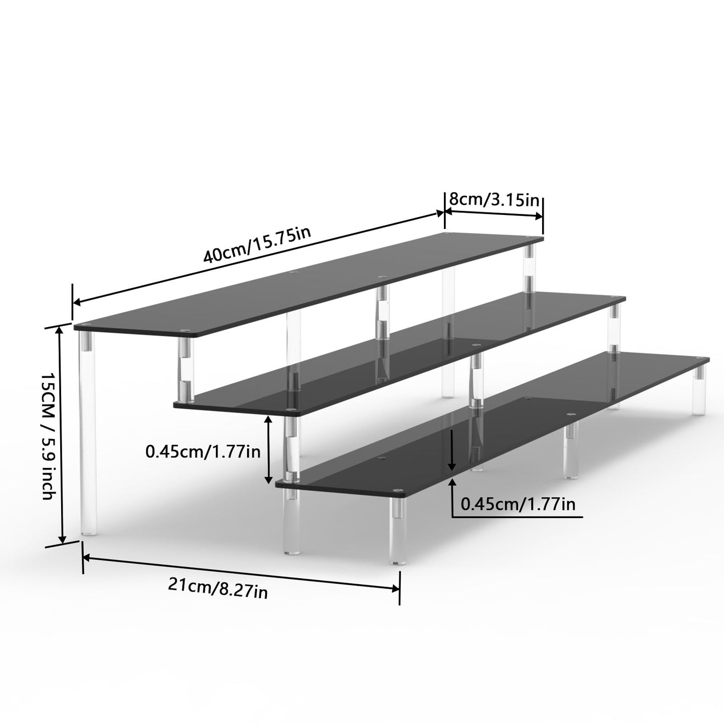 AZEAM 15 3/4 inch Acrylic Riser Black Display Risers Stand Large Collection Organizer Shelf for Cupcake Food Desserts