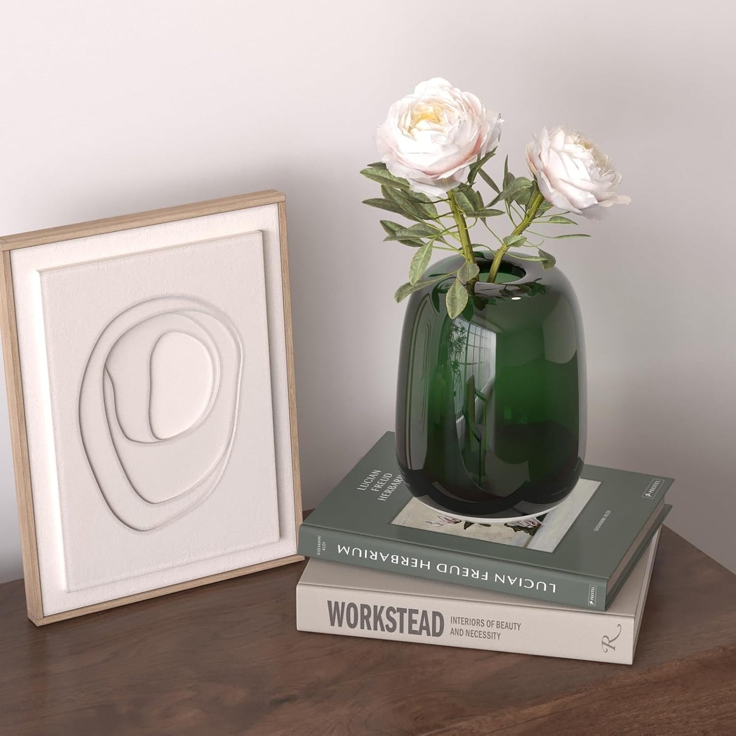 Relexome Dark Green Glass Flower Vase for Centerpieces Flowers 6.7 Inch Round Modern Glass Bud Vase Decorative Vases for Home Decor, Living Room, Dining Table, Entryway, Shelf, Office