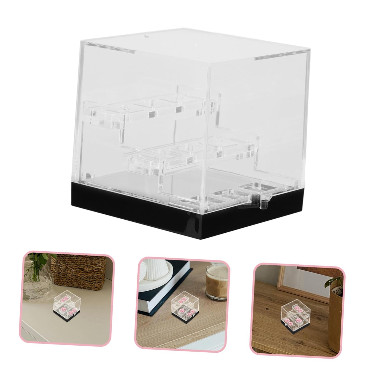 Wakauto Clear Acrylic Boxes for Gemstone & Mineral Display 3-Tier Removable Countertop Case with Lid, Dustproof Lightweight Storage for Rocks, Crystals & Jewelry