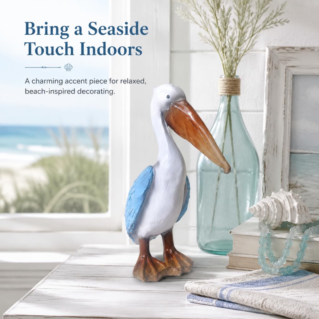 Delicate Moment Coastal Pelican Decor Figurine, Resin Nautical Beach Bird Statue, Ocean Style Home Ornament for Shelf Desktop Mantel Decoration Gifts