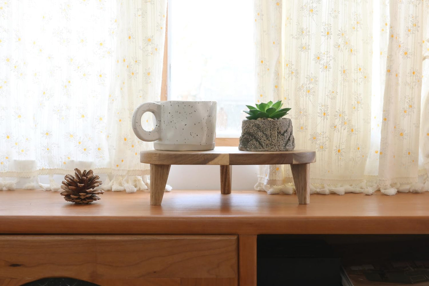 RiLiKar Acacia Wood Corner Pedestal Stand Triangle Decorative Farmhouse Wood Riser for Display Wooden Stand Soap Tray Candle Plant Holder Kitchen Bathroom Coffee Bar Counter Organizer
