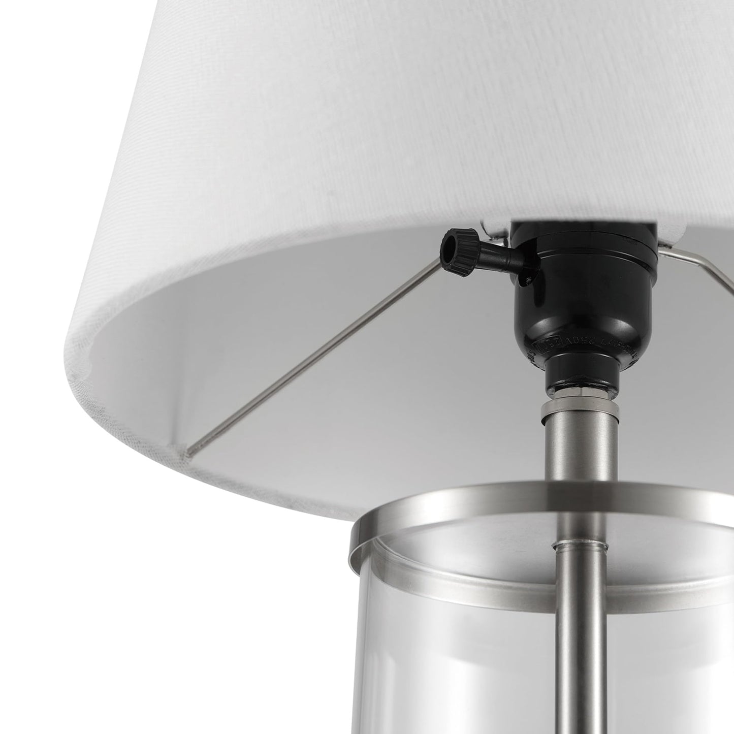 Globe Electric 67155 Maya 21" Fillable Table Lamp, Clear Glass and Steel Base, White Fabric Shade