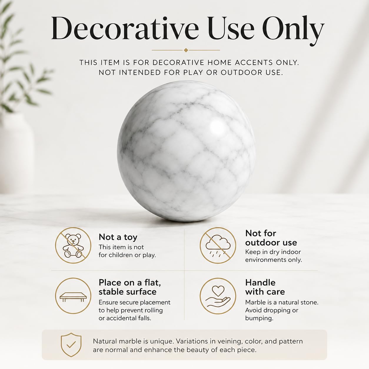 SIRIZEN-DIVING Natural Marble Decorative Spheres, Small Stone Bowl Filler Balls for Tray Styling, Shelf and Coffee Table Decor, 6 cm Diameter