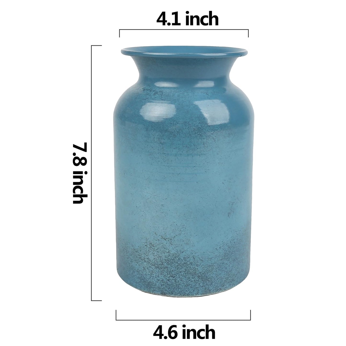 PHILPETY Shabby Chic Classy Designed Blue Milk Can Galvanized Finish Metal Vase Country Rustic Primitive Decorative Flower Holder for Home Office Garden, 7.8" H