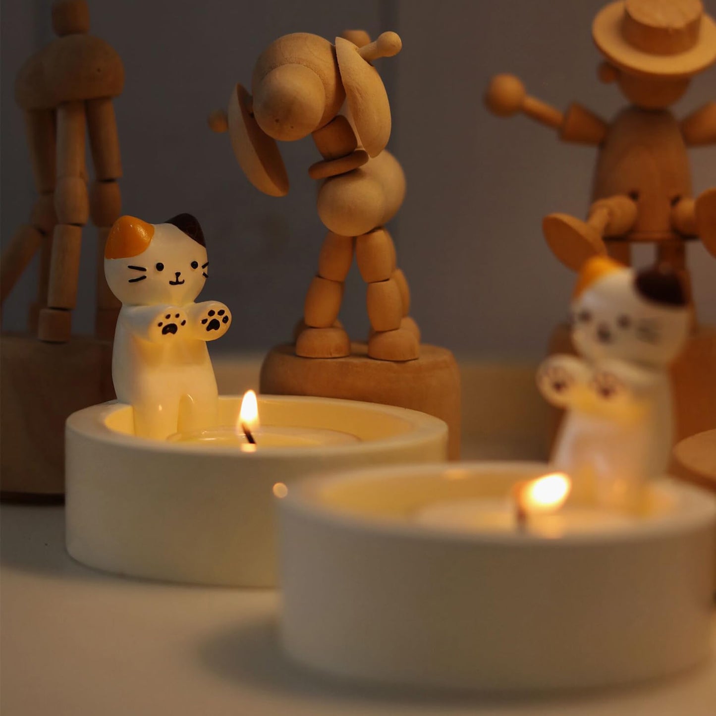 Cat Candle Holder, Cartoon Kitten Candle Holder, Cat Warming Hands Candle Holder, Gift for Girl Women, Cat Lover Gifts Candles for Candle Holders Decor (Ginger Cat)
