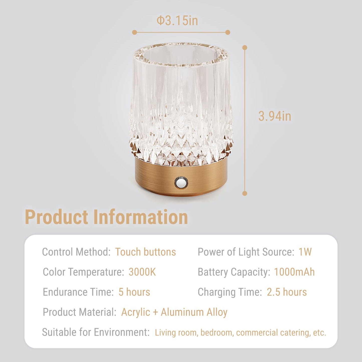 KOSTA Crystal Table Lamp Premium Vase Rechargeable Crystal Vase Lamp Heavy Handmade Modern Vases for Decor Home Bedroom Kitchen Office Living Room Birthday Gift