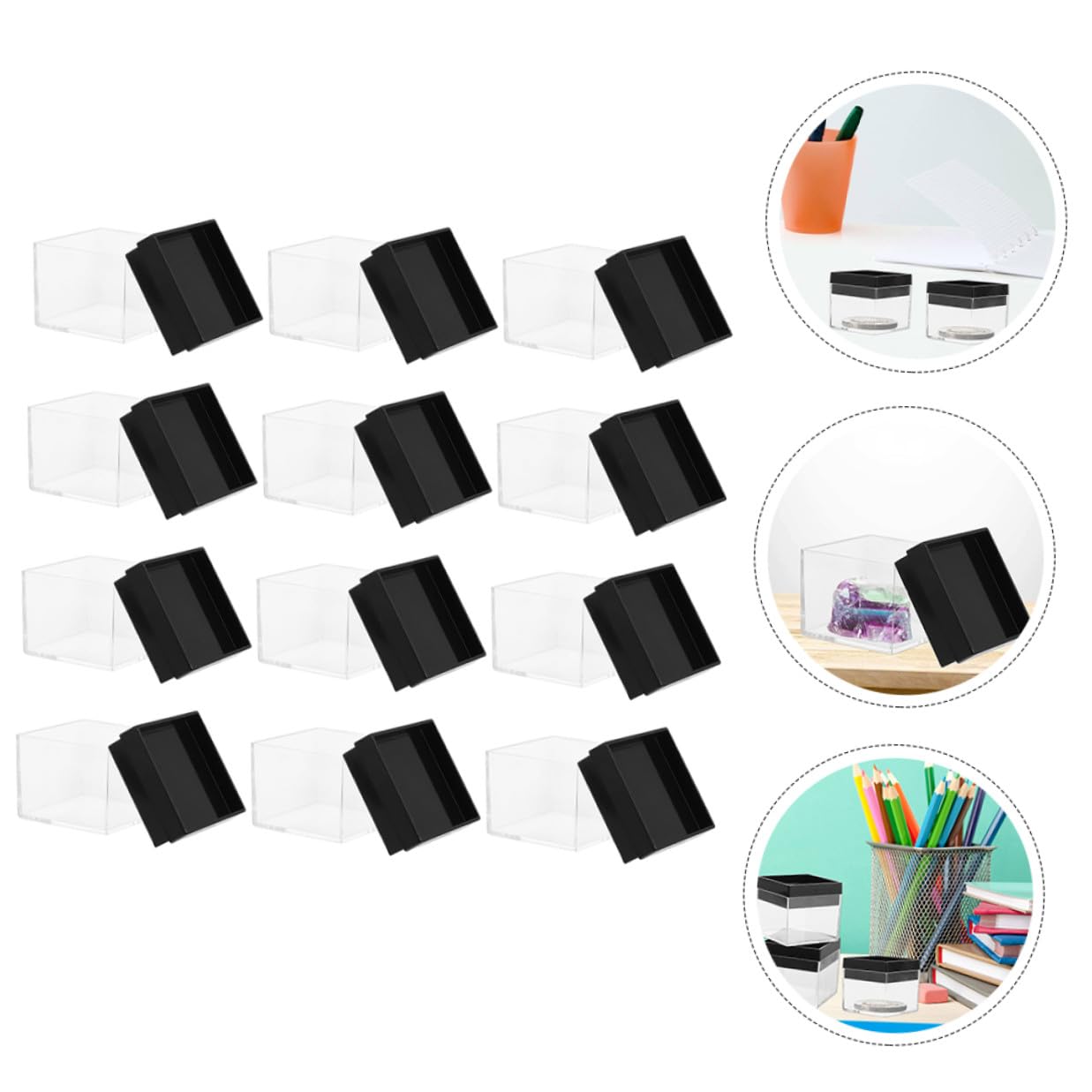 DEARMAMY 15 Pcs Transparent Display Boxes 1.06 Inch Cube Mineral Specimen Storage Cases Clear Square Organizer for Collectibles and Stones