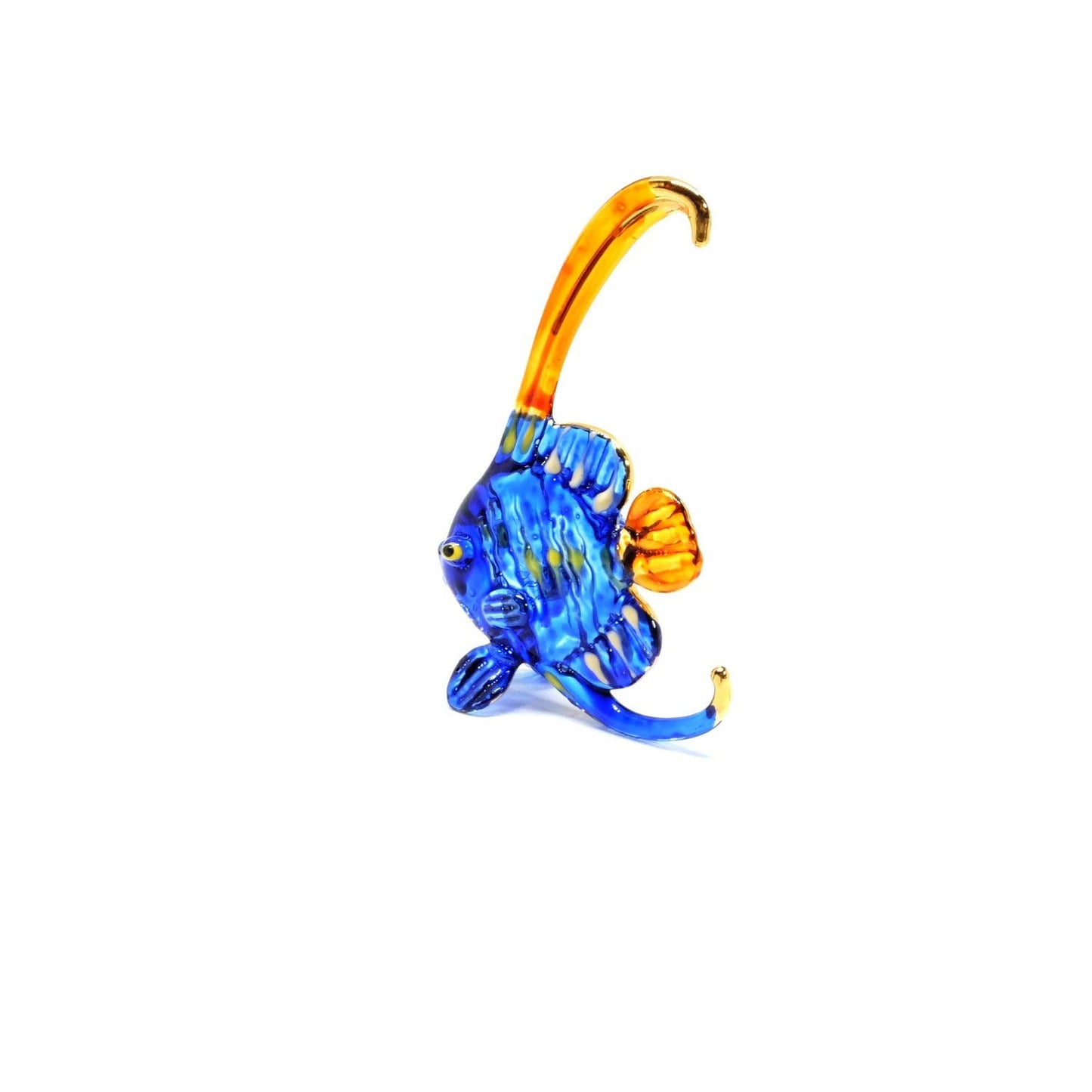 Handmade 3" Bannerfish Fish Blown Glass Figurine Art, Cool Stuff, Miniature Animals, Home or Garden Decor Gift Ideas (Blue No.2)