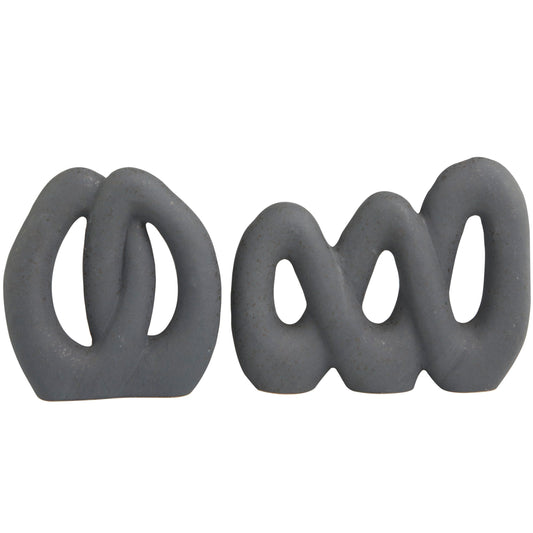 Deco 79 Ceramic Abstract Decorative Sculpture Linked Home Decor Statues, Set of 2 Accent Figurines 13", 9"W, Black