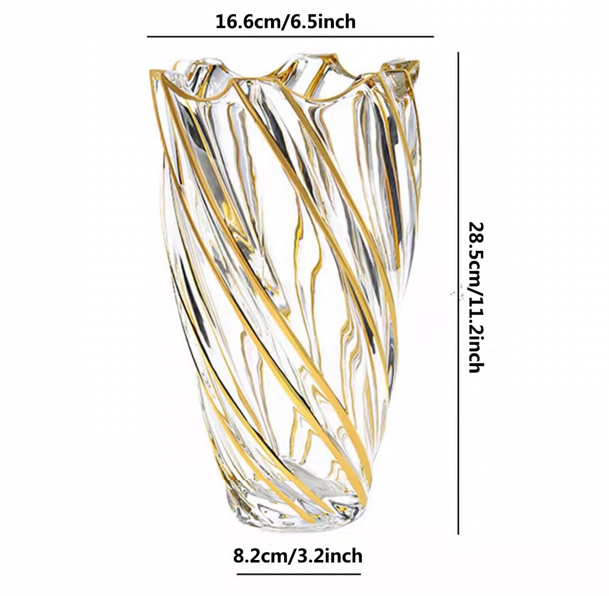 Hand Painted Gold Crystal Vase 11.2 inch Tall-Unique Whirlwind Shaped Glass Large Vase Home Office Decor for Living Room Dining Table Centerpieces, Birthday and Wedding.