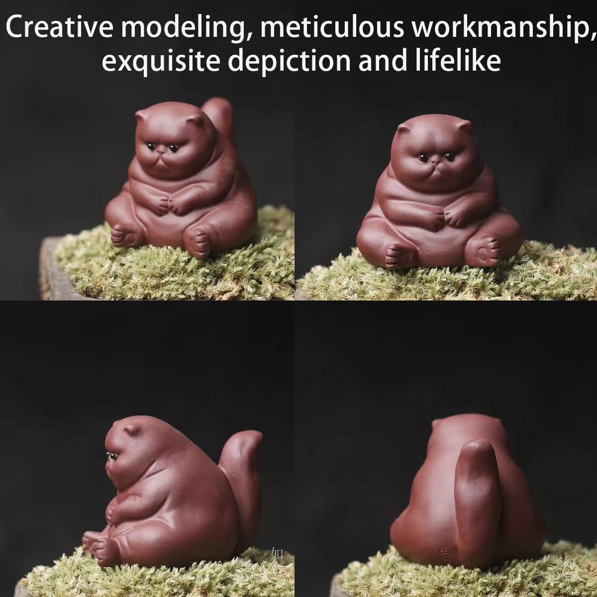EAEDMY Purple Sand Figurine - Cute Kungfu Tea Pet Gift for Tea Lover Friend - Home Decoration Ornament (Angry Cat)