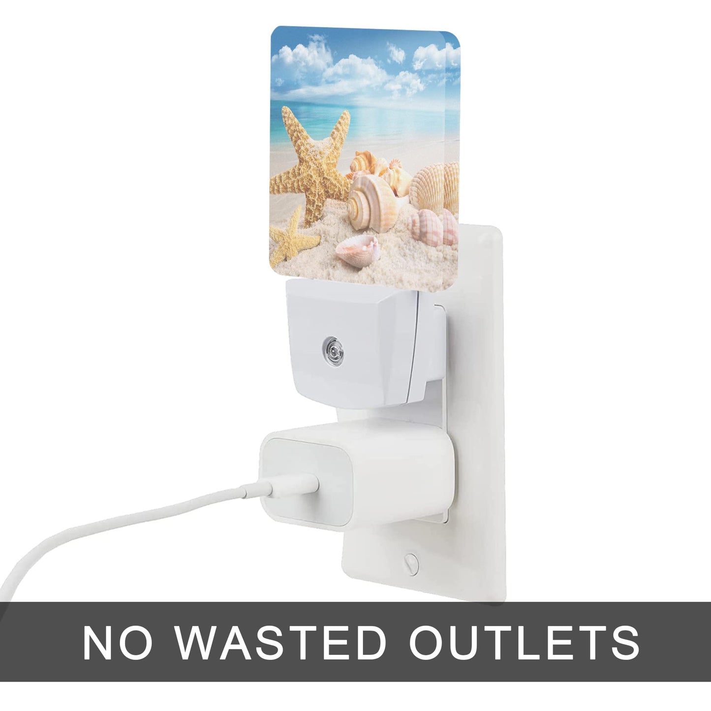 Oeaskly Starfish and Seashells Beach Night Light,Night Lights Plug into Wall for Boys Girls, Led Lights Indoor Home Decor 0.5W Nightlight Sleep Friendly