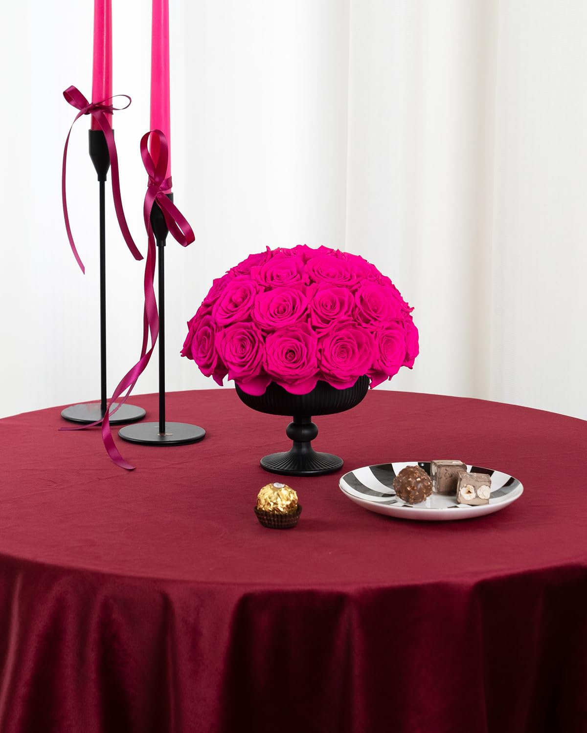 JoyFlower Preserved Flowers Vase Ceramic Decor, Eternal Flower Vases for Table Centerpieces, Fuchsia Preserved Roses with Vase Decorations for Party Home Wedding Living Room Bedroom House Office
