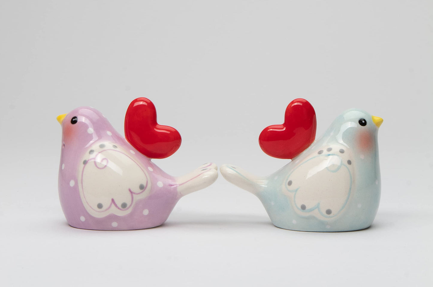 Fine Ceramic Valentine Love Birds with Red Heart Salt & Pepper Shakers Set, 3-3/8" L