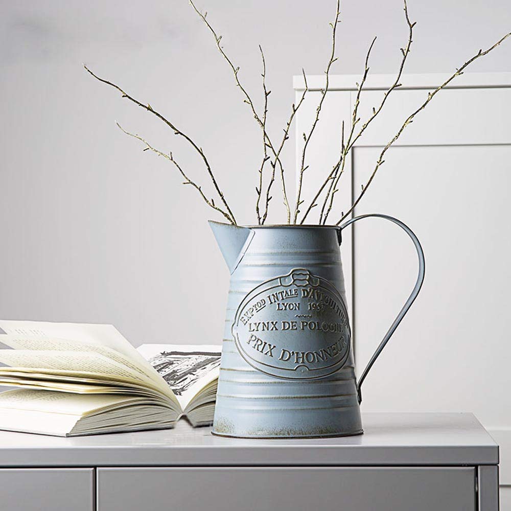 YHOMBES Shabby Chic Large Metal Jug Flower Pitcher Vase Primitive Jug Vase for Home Decoration