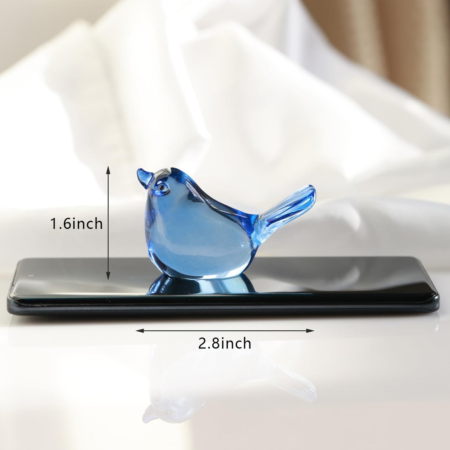 H&D HYALINE & DORA 3" Handmade Glass Bird Figurine Blown Glass Birds Ornament Crystal Glass Animals Decorative Collectible Figurines(Dark Blue)