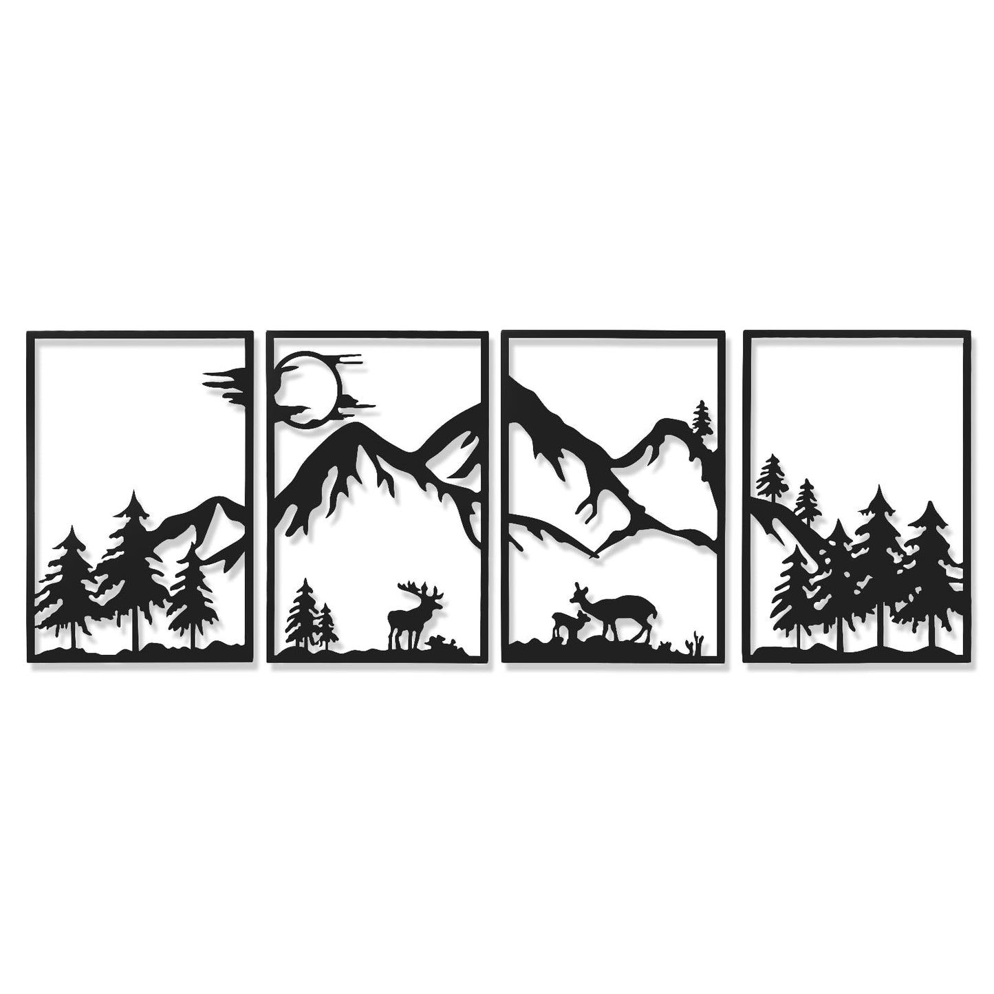 AMAATE Modern abstract wall decoration set, black metal hollow hanging paintings, 4 geometric designs for living room home decoration (Art Deco, Snow Mountain, 11" X 14.6" in)