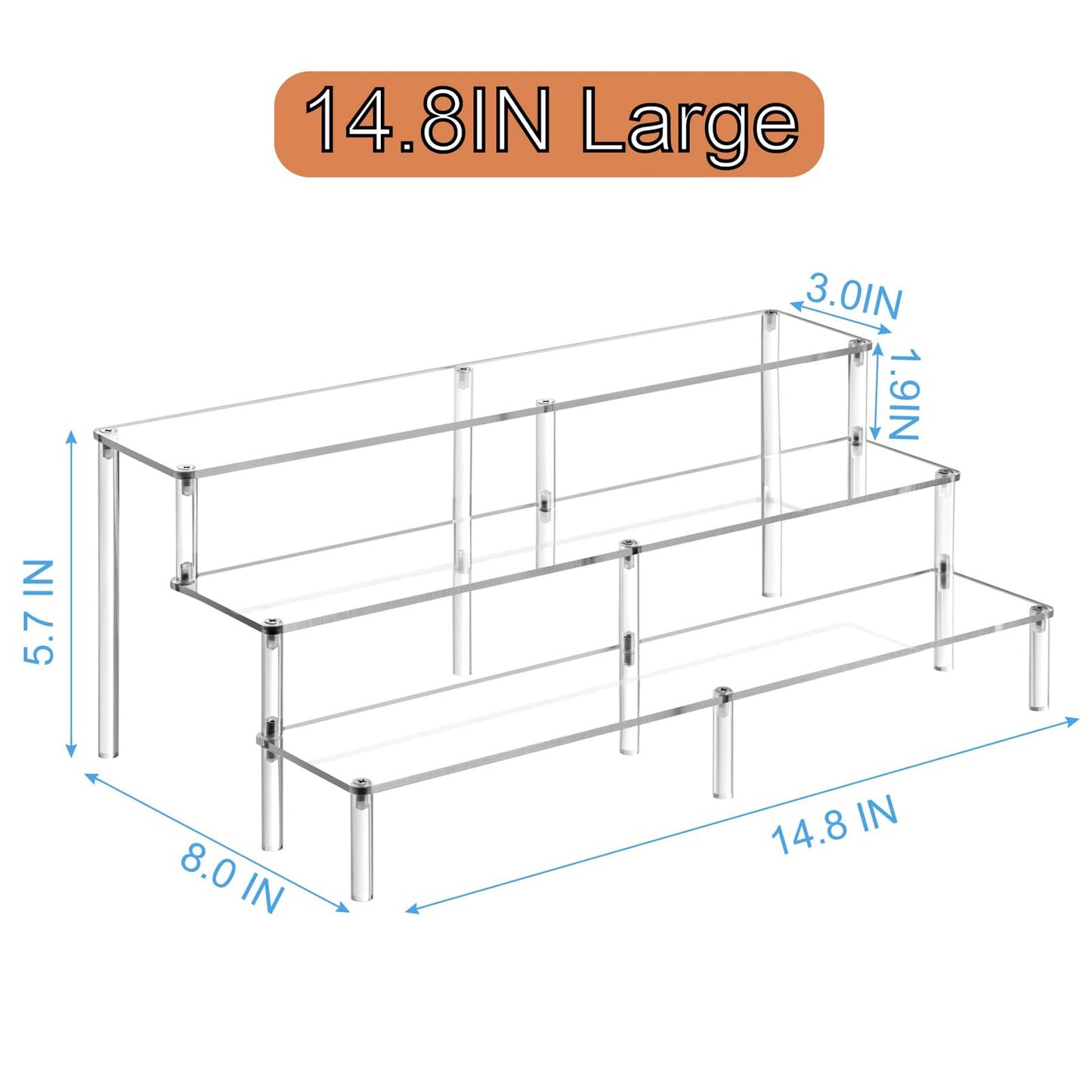 HENABLE 14.8 IN Large Acrylic Perfume Organizer Stand, Clear Display Risers for Perfume, Cologne, Cosmetic, Skincare, Funko POP, Dessert Display, Cupcake Stand Holder