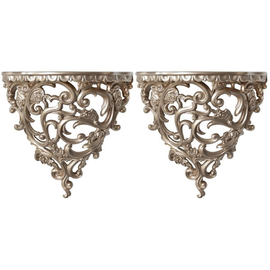 DOITOOL 2Pcs Vintage Wall Shelf Floating Shelves, Gold Wall Hanging Rack European-Style Hollow Out Decorative Shelves Rustic Planter Display Stand Holder for Living Room, Kitchen, Bathroom