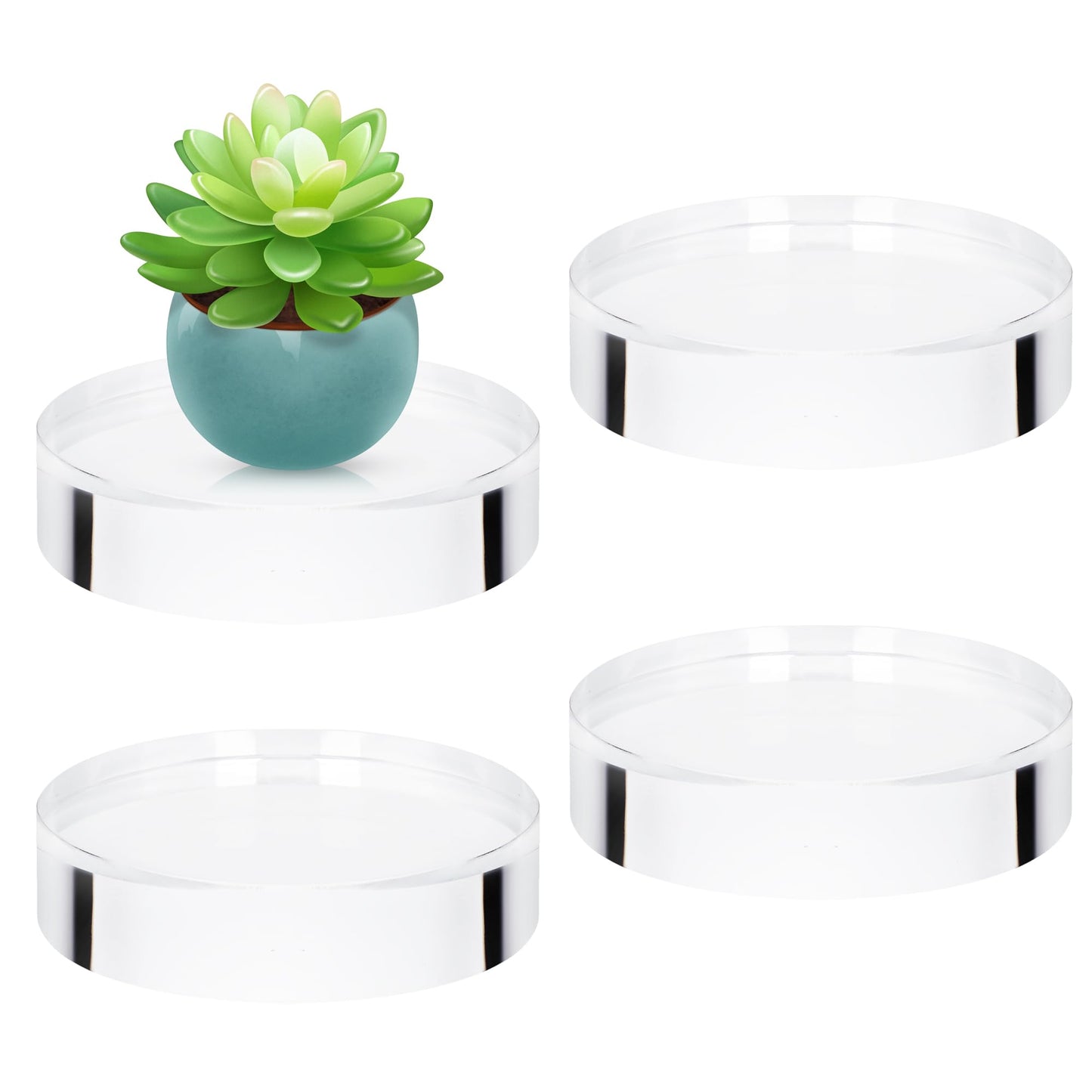 awagas 4 Pack Acrylic Round Display Blocks, 4 x 4 x 1 Inch Acrylic Base Stand for Display, Clear Polished Round Pedestal Stand Riser Cylinder Trophy Base for Table Showing
