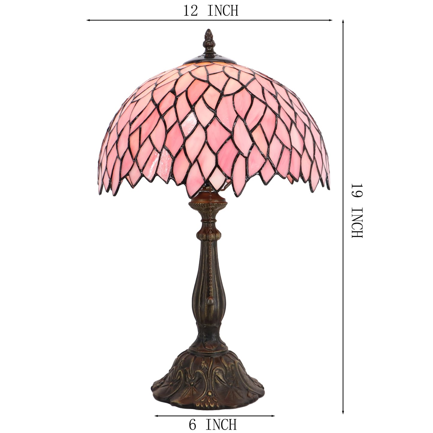LXHCYOU Tiffany Lamp Stained Glass Table Lamp Bedside Reading Light W12H19 Inches (Pink Wisteria)