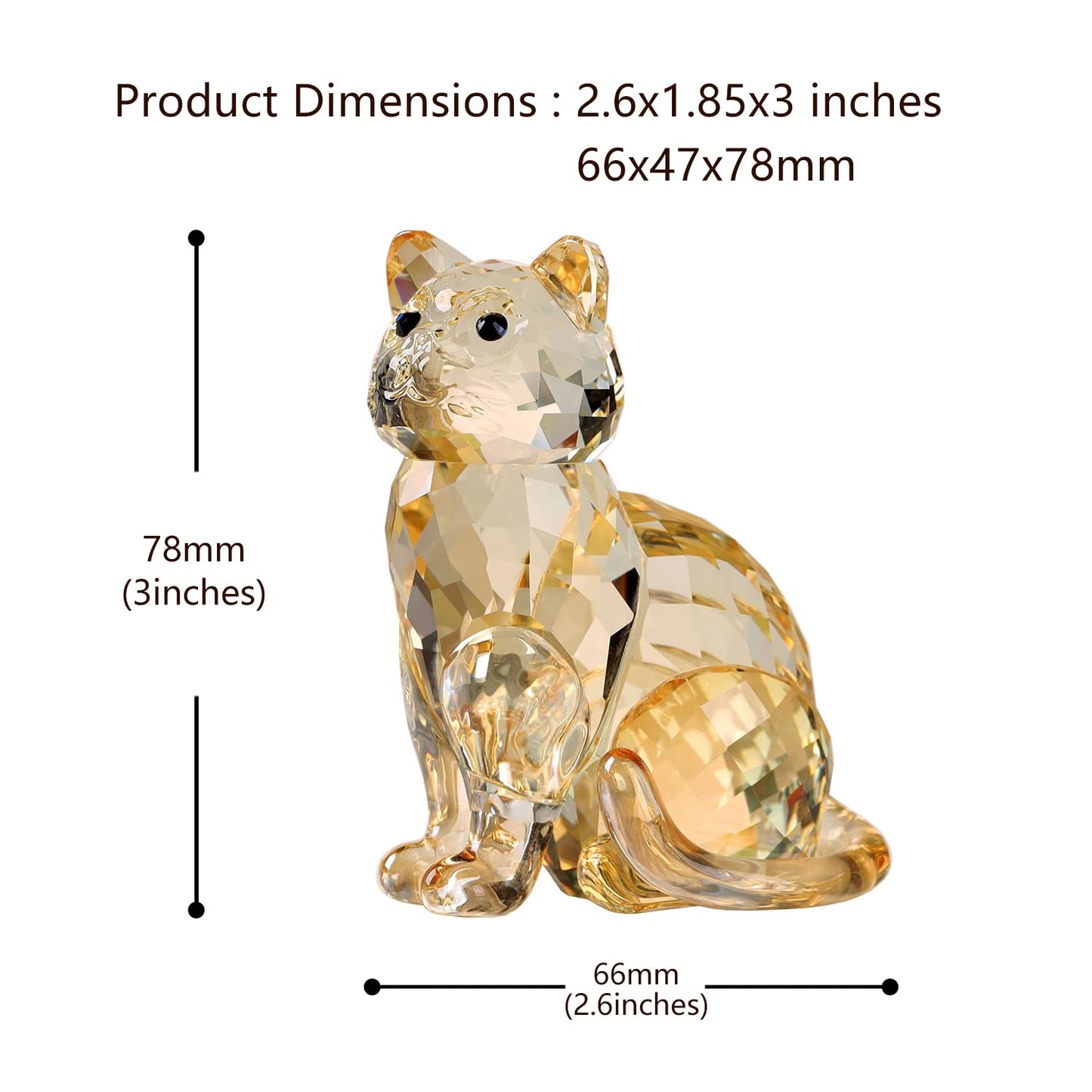 DOJOZ Crystal Cat Realistic Animal Kitten Art Figurine Collection Table top Ornament Statue Home Decor (Black)