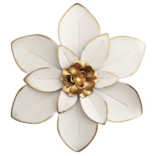 Metal Flower Wall Art Decor, 10“ Rustic Modern Floral Sculpture, Distressed Iron Wall Hanging Home Decoration Accent Artworks for Indoor Kitchen Bedroom Living Room Office Outdoor Garden Patio