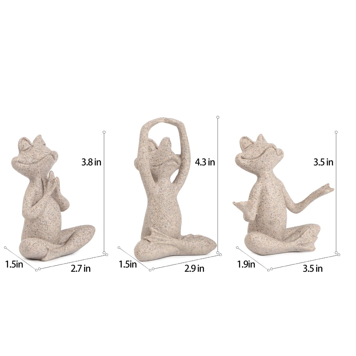 Suoedd Sandstone Frog Figurines Yoga Decor Set of 3 –Frog Yoga Statues for Modern Living Room Table Office Bookshelf Shelves Home Sculptures Decor