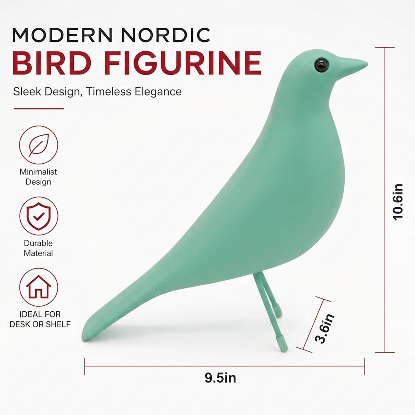 Mid Century Modern Bird Sculpture, Large Resin Bird Figurine(Blue)