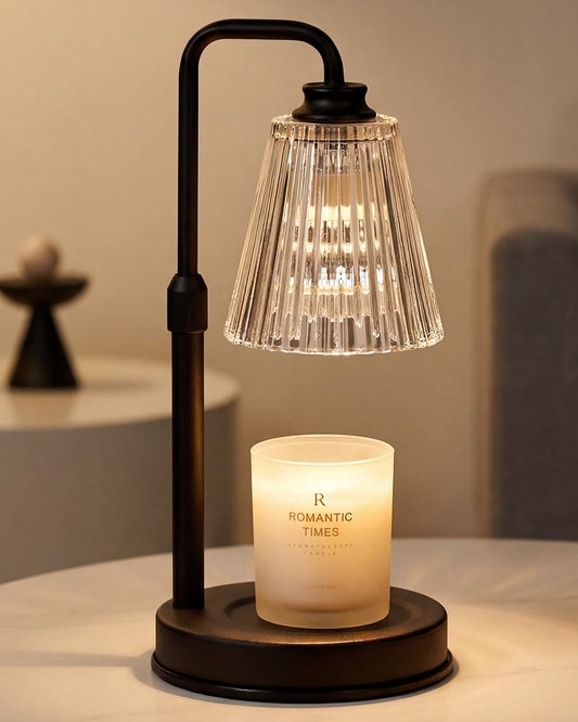 Candle Warmer Lamp With Timer Dimmable Crystal Vertical Stripe, Birthday Gifts for Women Mom, Adjustable Candle Warmer with 2 Bulbs, Christmas Black Candle Lamp for Jar Scented Candles, Home Decor