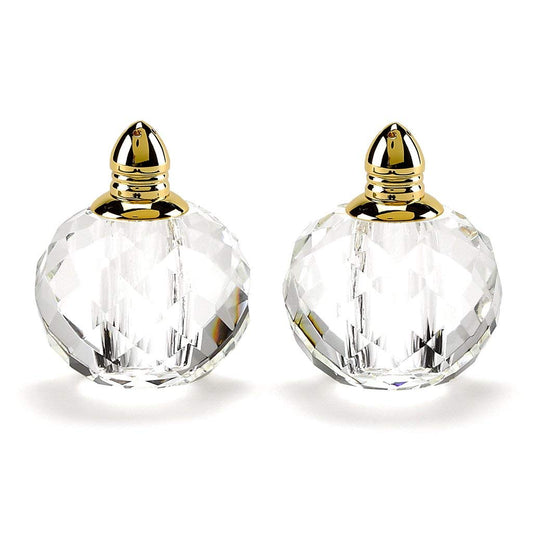 Badash Crystal Salt and Pepper Shaker Set - 2.5" Tall Zendra Hand-Cut Optical Crystal Glass Shakers with Gold Tops - Set a Beautiful Table
