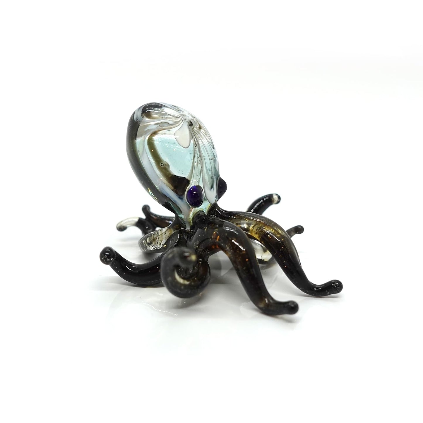 Sansukjai Octopus Tiny Figurines Hand Blown Glass Art Animals Collectible Gift Home Decor (Black Yellow)
