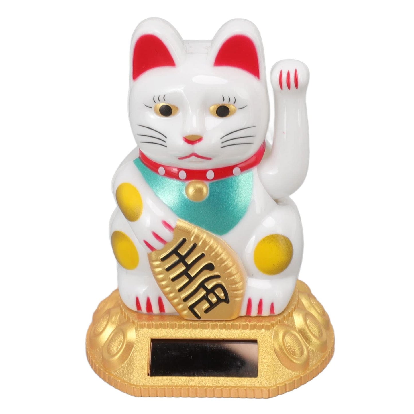Tiiyee Chinese Lucky Cat, Waving Arm Maneki Neko Figurine Solar Powered Fortune Beckoning Cat Statue Decorations for Feng Shui Welcoming Home Car Business Openings Front Desk Ornaments (White)