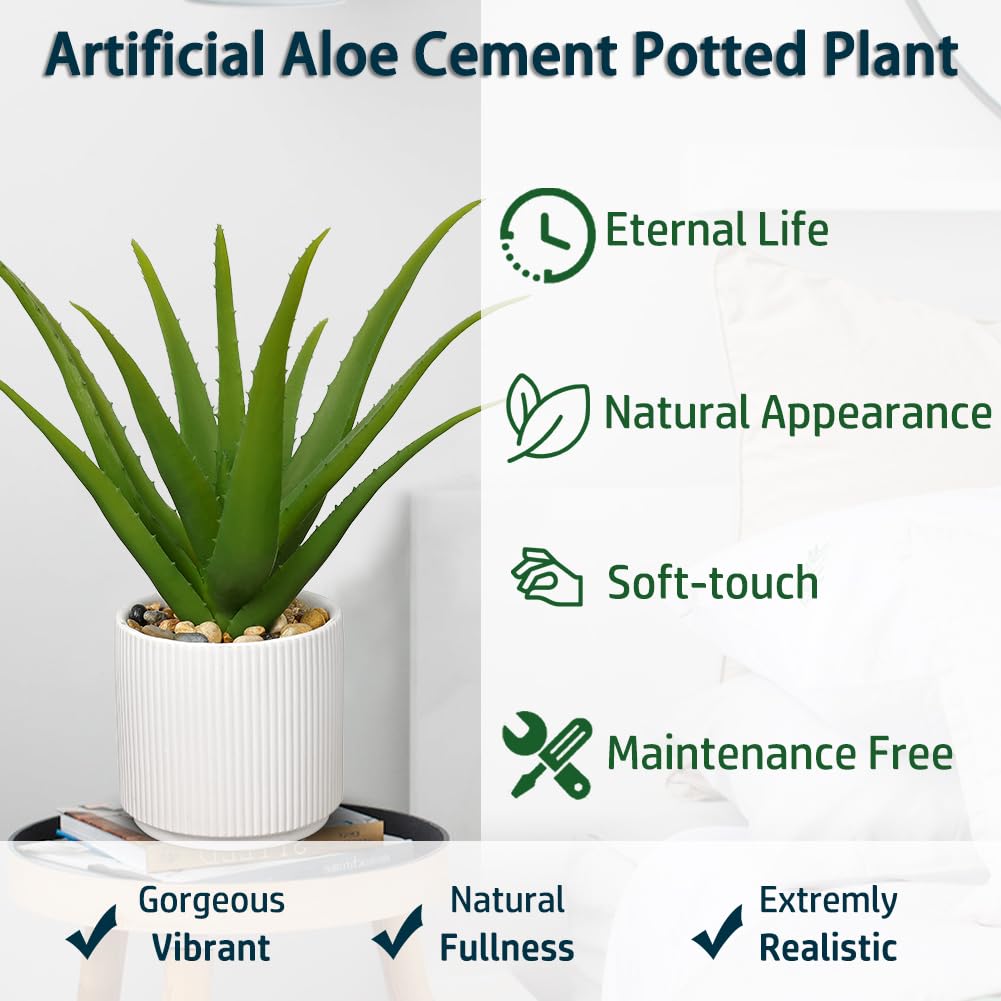 GnFlus Artificial Succulent Aloe Plants 12 Inch Faux Succulents with Ceramic Pot Fake Aloe Potted Plant for Home Indoor Bathroom Table Bedroom Shelf Office Decor