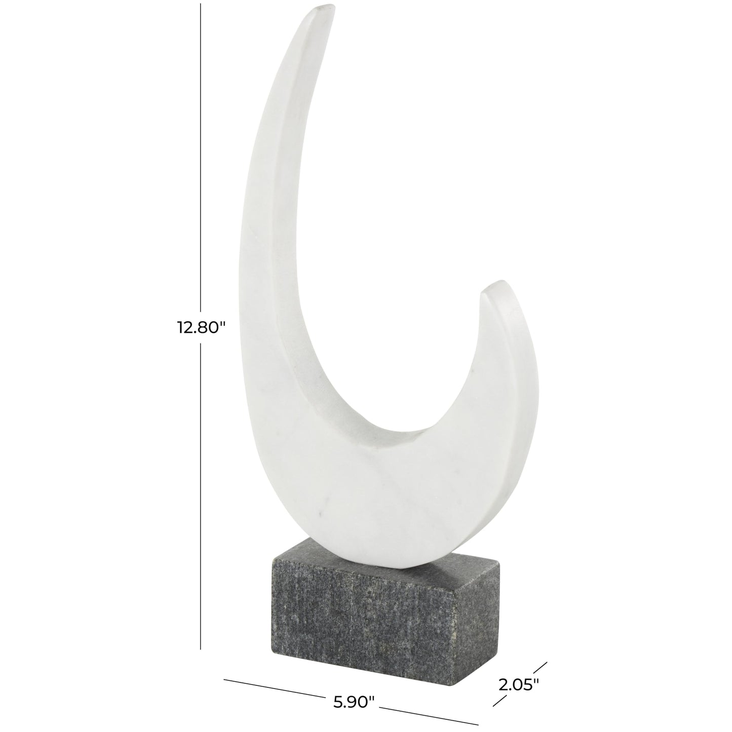 Deco 79 Marble Abstract Decorative Sculpture Curved Home Decor Statue with Black Block Base, Accent Figurine 6" x 2" x 13", White